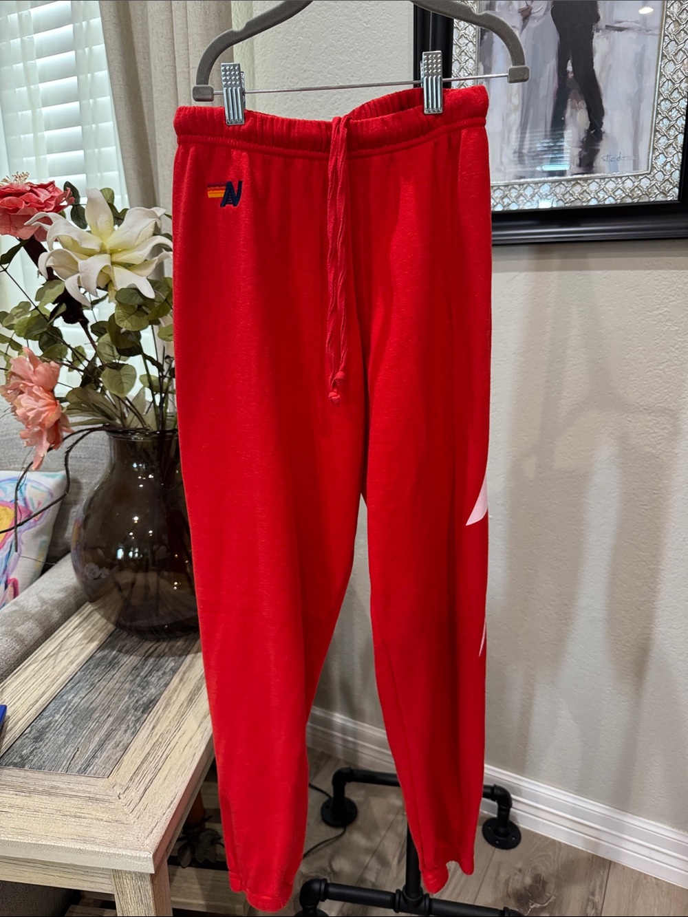 Aviator Nation Red Track Joggers with lightning bolt Detail